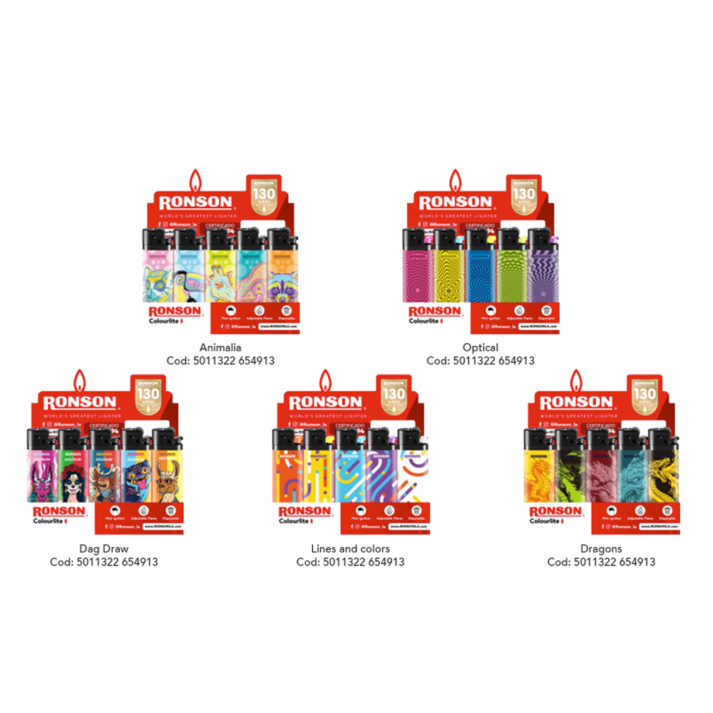 Encendedor Ronson Colourlite Motivos Mix Selva Amazónica